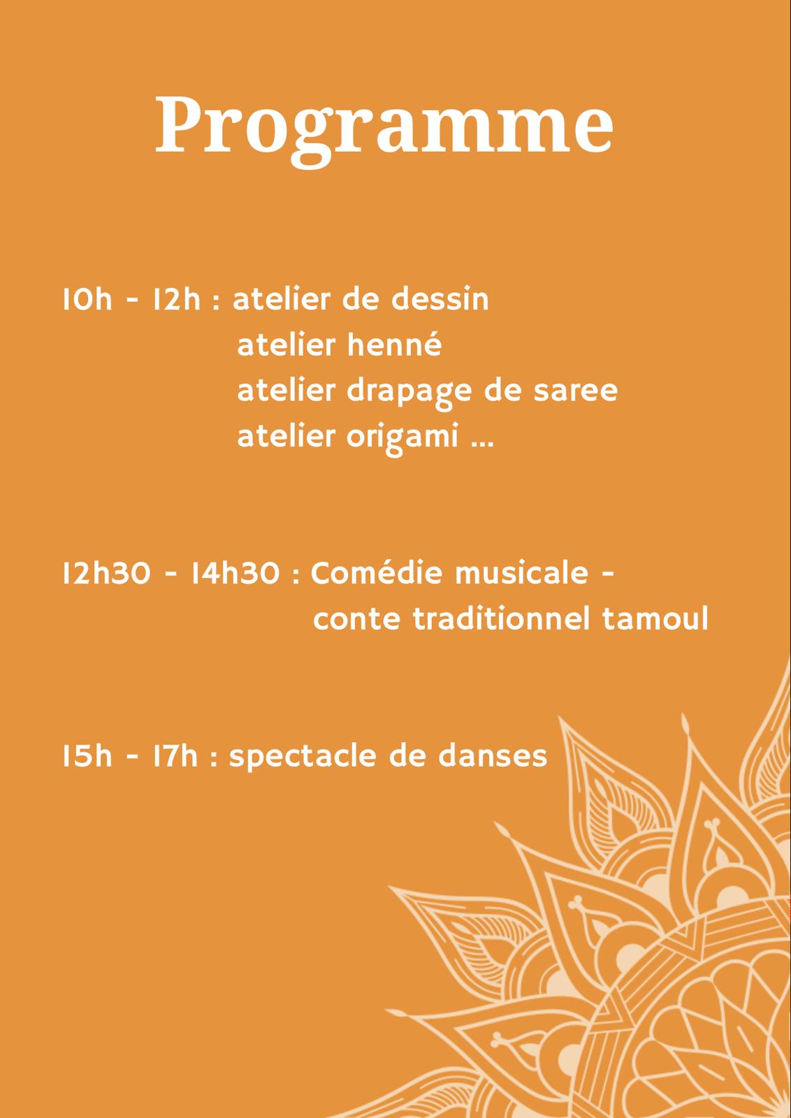 Programme spectacle de danses tamoules
