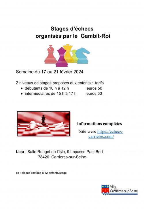 Stages d’échecs organisés  par le Gambit-Roi de Carrières-sur-Seine