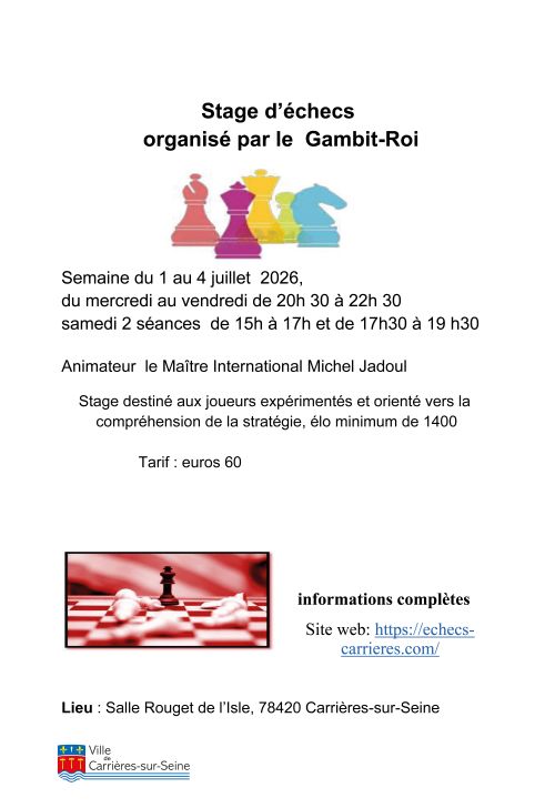 stage d'éechecs 1 au 4 juillet