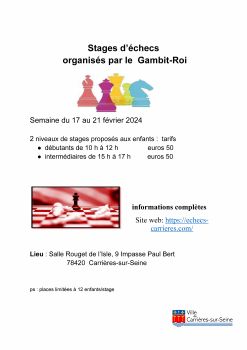 Stages d’échecs organisés  par le Gambit-Roi de Carrières-sur-Seine