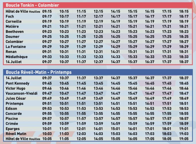 Les horaires de votre navette